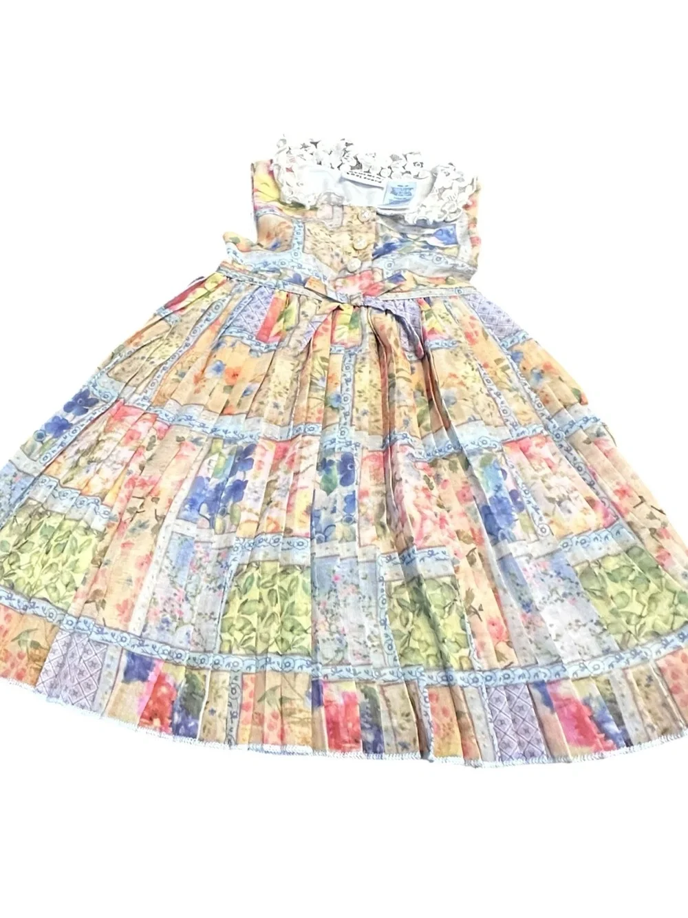 Blueberi Boulevard Girls 2T Patchwork Floral Lace Collar Dress